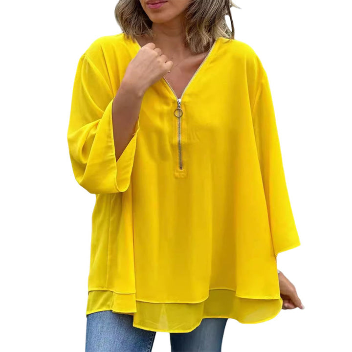 Lola - V-Neck Flowy Zipped Top