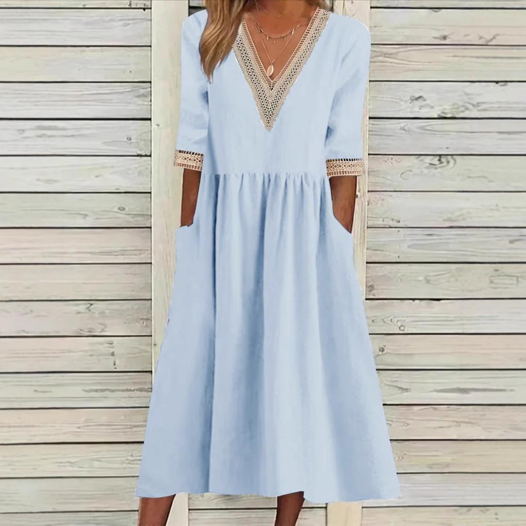 Lynda - Lace Collar Mid-Length Dress